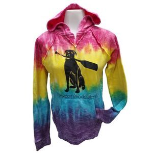 Rainbow Tie Dye NEWPORT, RI Pullover Hoodie with Kangaroo Pouch Pocket
